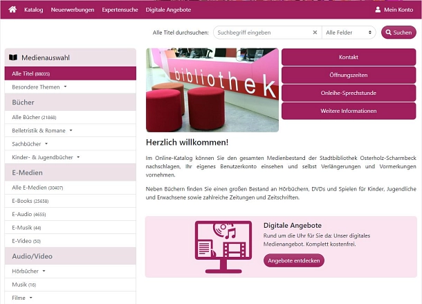 Zu sehen ist die Ansicht des Onlinekataloges der Stadtbibliothek&nbsp;&copy;&nbsp;Stadt Osterholz-Scharmbeck